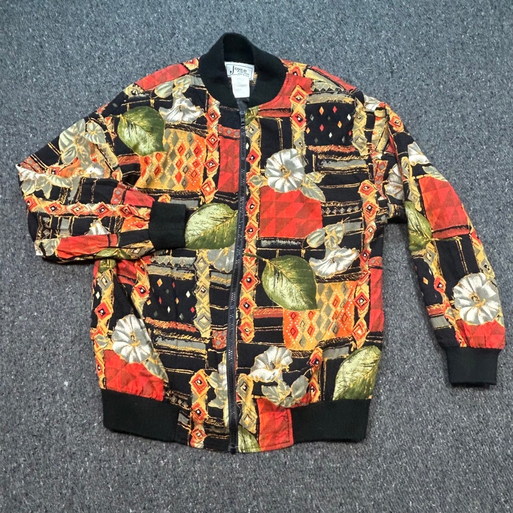 Joyce Sportswear Bomber Jacket Sz L Womens Multicolor 90s Retro Abstract Floral‎